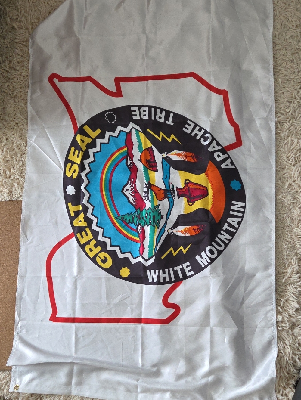 Great Seal White Mountain Patch Flag - White with Multicolor Emblem
